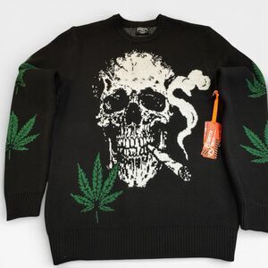 Smoking Skull Graphic Knit Sweater Streetwear Goth Punk RGSTR NWT Size Large